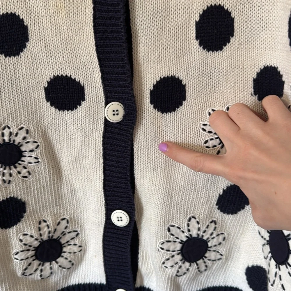 Vintage 90s Eagle’s Eye Knit Cardigan Sweater Polka Dots and Daisy - Picture 8 of 10